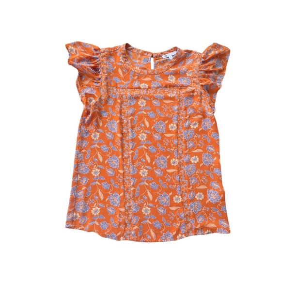 DR2 Women’s Orange Paisley Floral Blouse Flutter Sleeves Lightweight SZ Medium - Picture 3 of 8